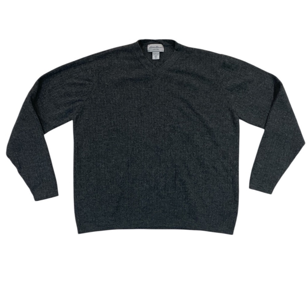 Vtg Mens Gray 100% Merino Wool V-Neck Granola Indi Grunge Sweater XLTall